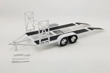 Tandem Car Trailer With Tire Rack, White - Acme 18984 - 1/18 Scale Diecast Accessory