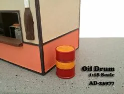 Oil Drum Figure, Red With Yellow - American Diorama Figurine 23977 - 1/18 Scale