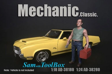 American Diorama Mechanic Classic Sam With Tool Box38180 - 1/18 Scale Figurine - Diorama Accessory