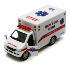 New York Rescue Team Ambulance, White - Kinsmart 5259DNY - 5" Diecast Model Toy Car