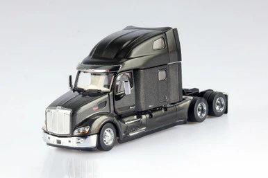 Peterbilt 579 UltraLoft Day Cab SBFA Truck Tractor With Chromed Refrigerated Van With Peterbilt Logo, Legendary Black - Diecast Masters 71071 - 1/50 Scale Diecast Model Toy Car