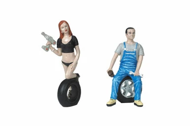 Motorhead Miniatures Tire Brigade Michele And Derek 2 Piece Figurine Set, 768 - 1/18 Scale Figurine - Diorama Accessory