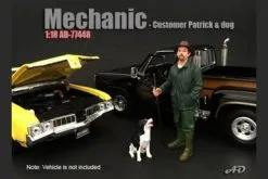Mechanic Customer Patrick And Dog, American Diorama 77448 - 1/18 Scale Accessory For Diecast Cars