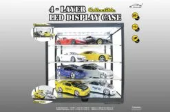 King Creation 4 Layer LED Light Display Case With Mirrored Back & Base- 7840MBK - Display Case For Diecast Cars