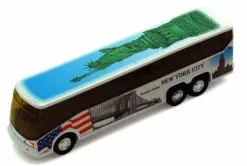NYC Coach Bus W/ Statue Of Liberty, White - Showcasts 9803DNY - 6 Inch Scale Diecast Model Replica