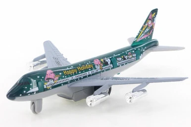 Happy Holidays Turbo Jet, Green & Gray - Showcasts 981DF Diecast Toy Pull-back Plane