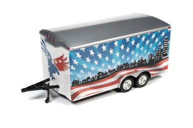 Four Wheel Enclosed Trailer, Patriotic Colors - Auto World AMM1300 - 1/18 Scale Trailer