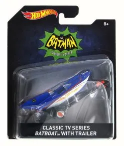 Mattel Hot Wheels Classic Batman Batboat W/ Trailer, Blue W/ White - Mattel DKL20A - 1/50 Scale Diecast Model Vehicle