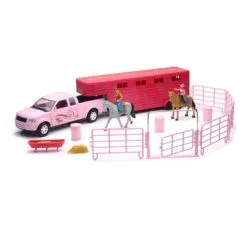 Valley Ranch Pink Pick Up & Horse Trailer Set, Pink - New Ray SS-37035D - Model Toy Replica